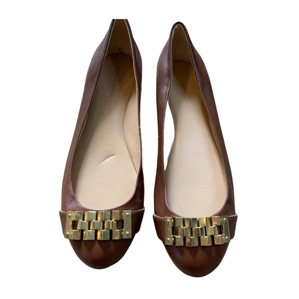 Banana Republic Ballet Flats Brown Gold Chunky Detail